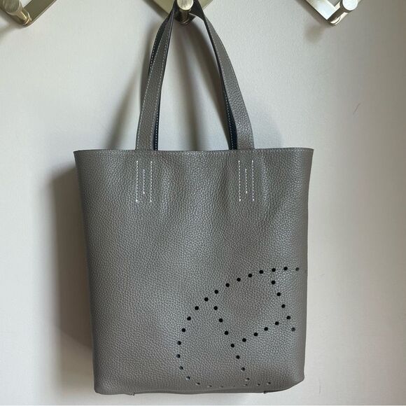 🔥FLASH SALE🔥Small Reversible Taupe and Black Perforated Tote - Picture 1 of 11